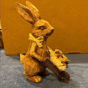 Handcrafted Resin Rabbit Sculpture with Wheelbarrow